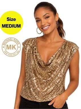 2/for $20 🪩 MICHAEL KORS Gold Sequin Sleeveless, Scoop Blouse (Women’s Medium)